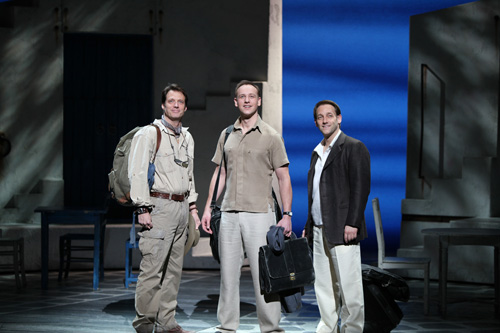 Playing Harry Bright in the US National Tour of Mamma Mia! Matthew Ashford as Bill (far left), John Sanders as Sam (middle).