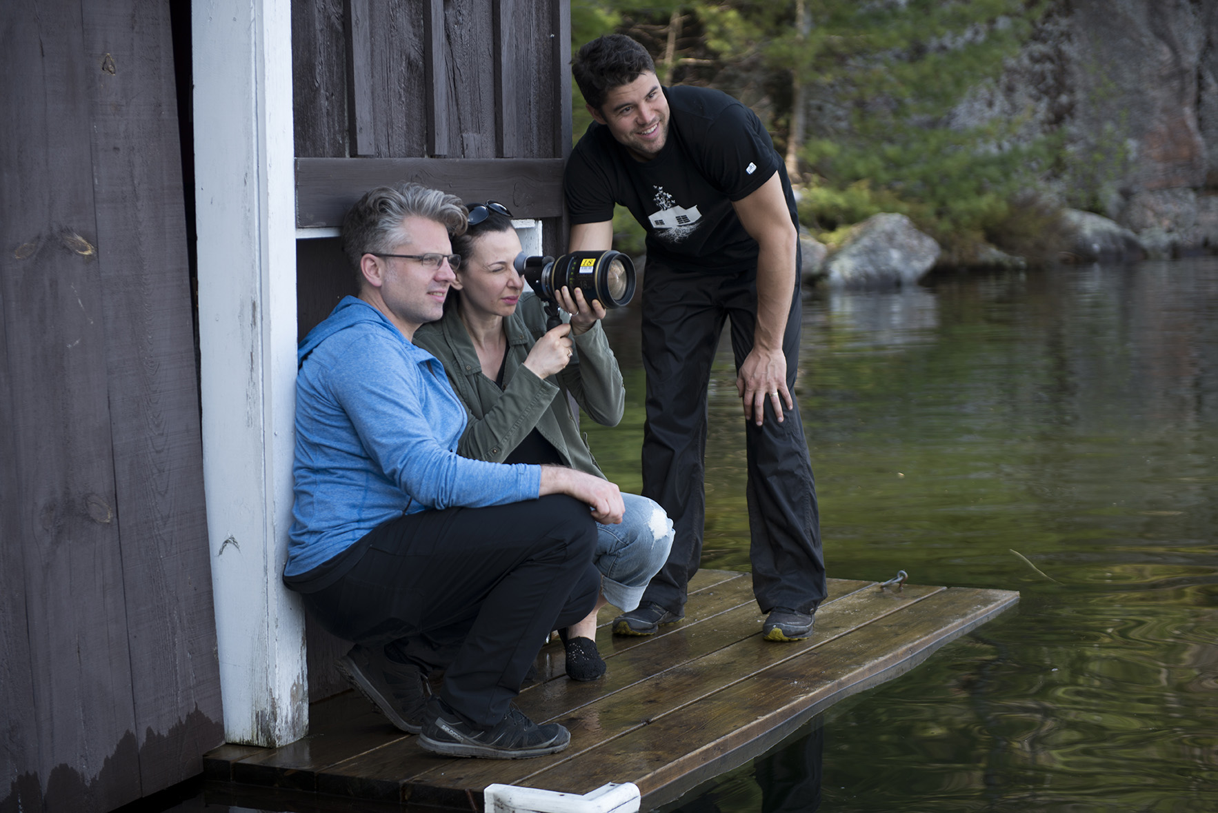 DP Jeremy Benning, csc with director Ruba Nadda and A-camera operator Jason Vieira on 