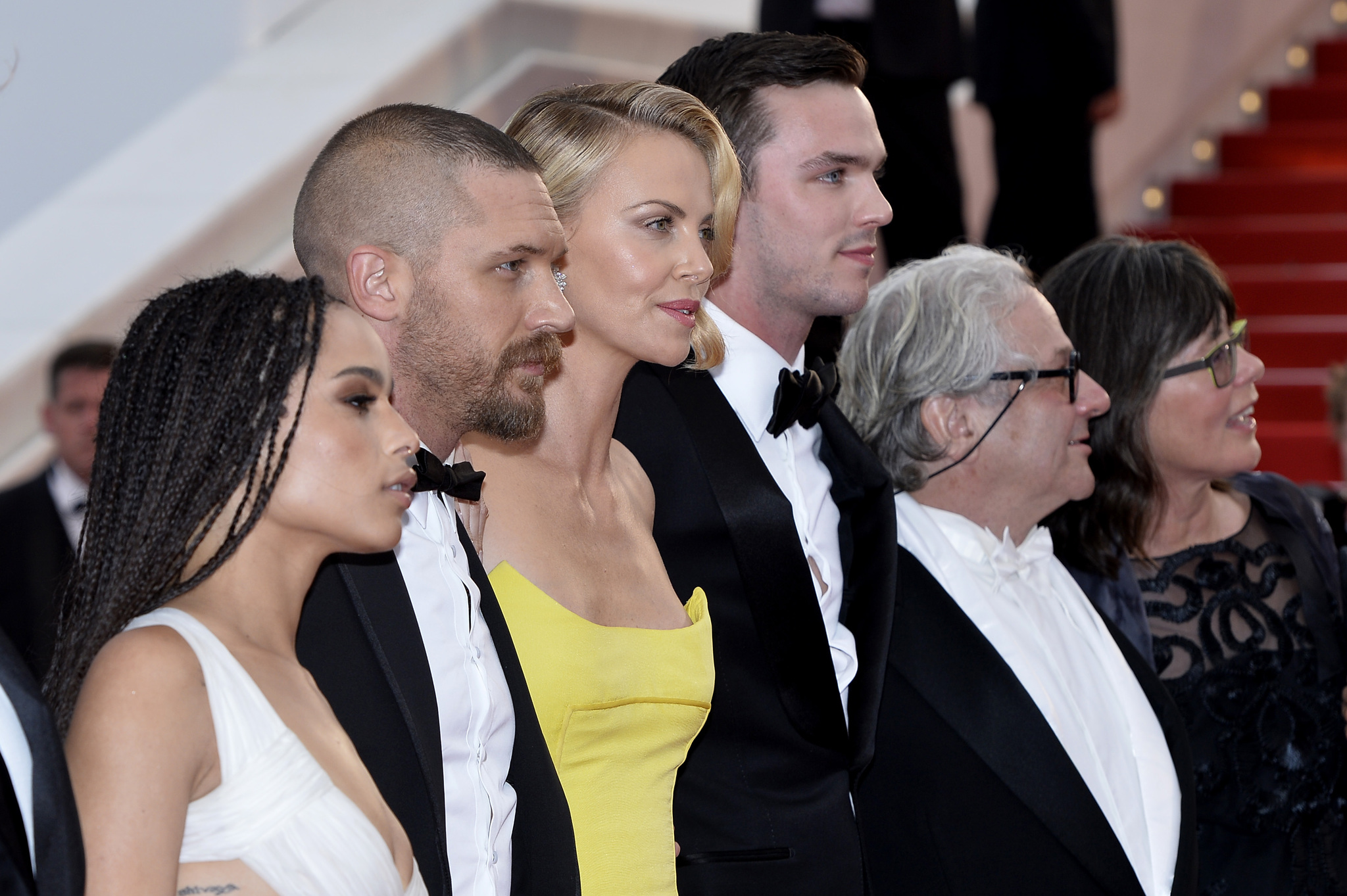 Charlize Theron, George Miller, Tom Hardy, Nicholas Hoult and Zoë Kravitz at event of Paseles Maksas: ituzio kelias (2015)