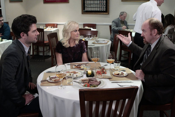 Still of Adam Scott, Louis C.K. and Amy Poehler in Parks and Recreation (2009)