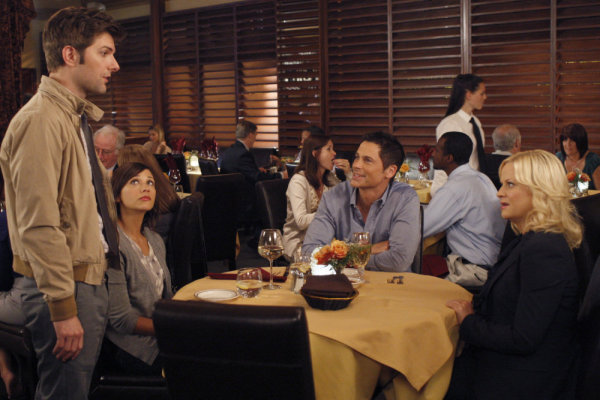 Still of Rob Lowe, Adam Scott, Rashida Jones and Amy Poehler in Parks and Recreation (2009)