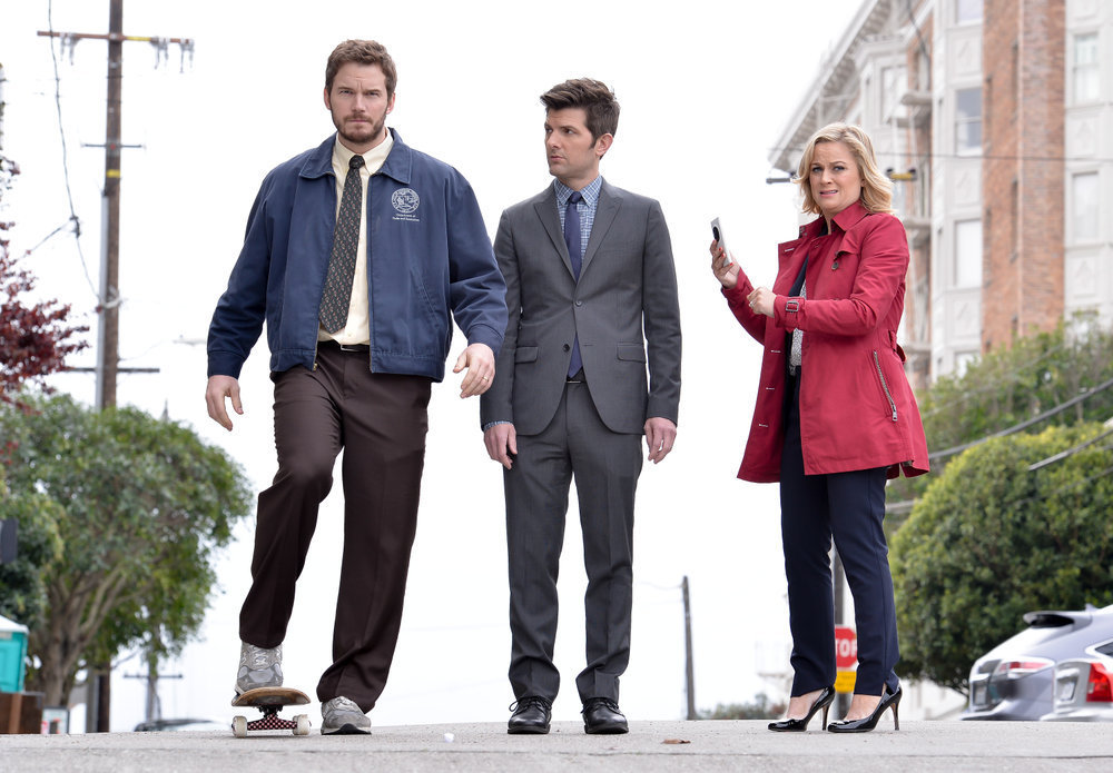 Still of Adam Scott, Amy Poehler and Chris Pratt in Parks and Recreation (2009)