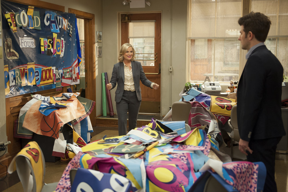 Still of Adam Scott, Amy Poehler and Colleen Hayes in Parks and Recreation (2009)