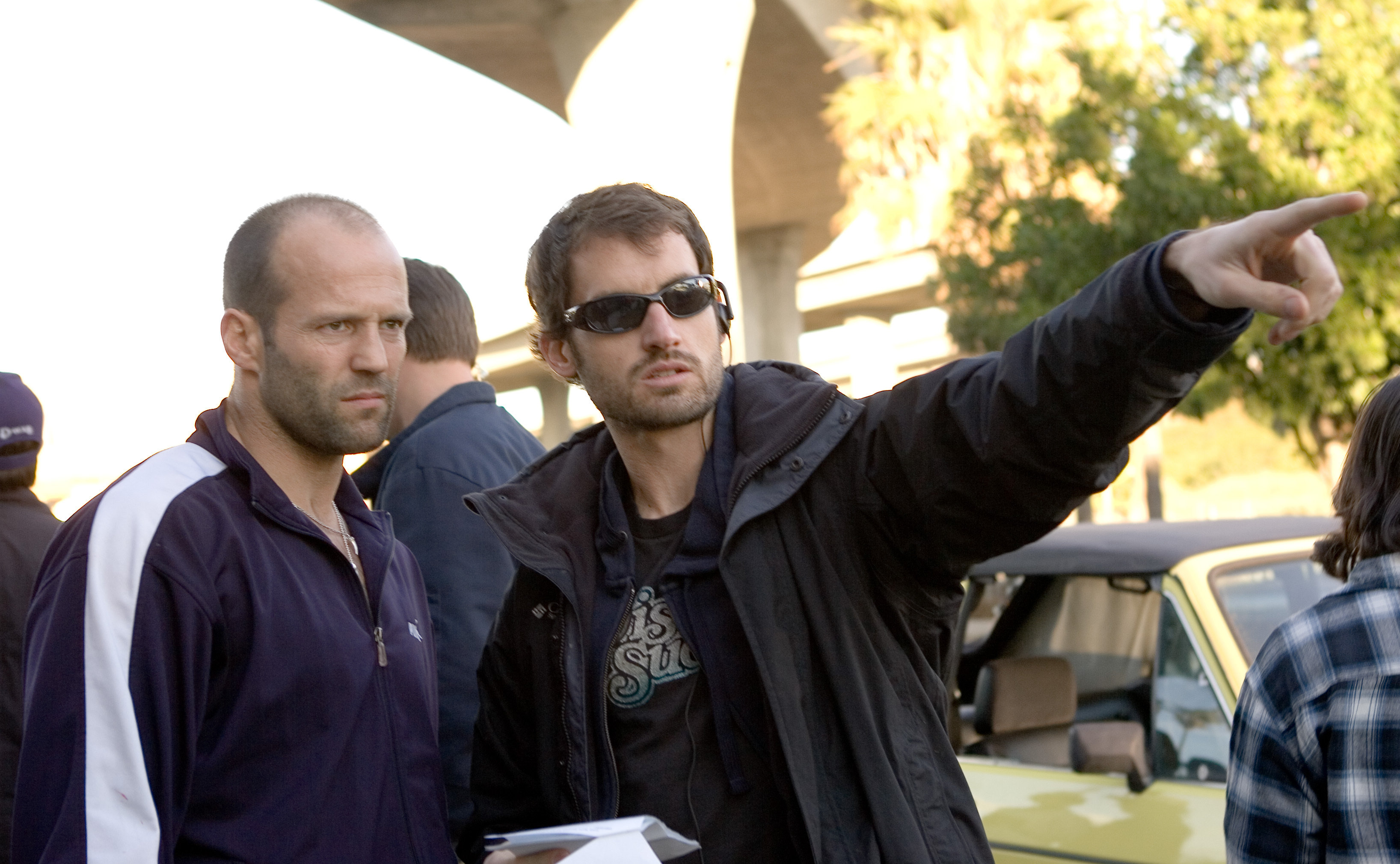 Mark Neveldine directs Jason Statham on the set of CRANK