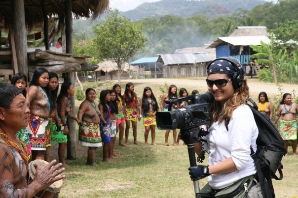Filmmaker Patricia Chica filming a tribe in the Darien Jungle of Panama.