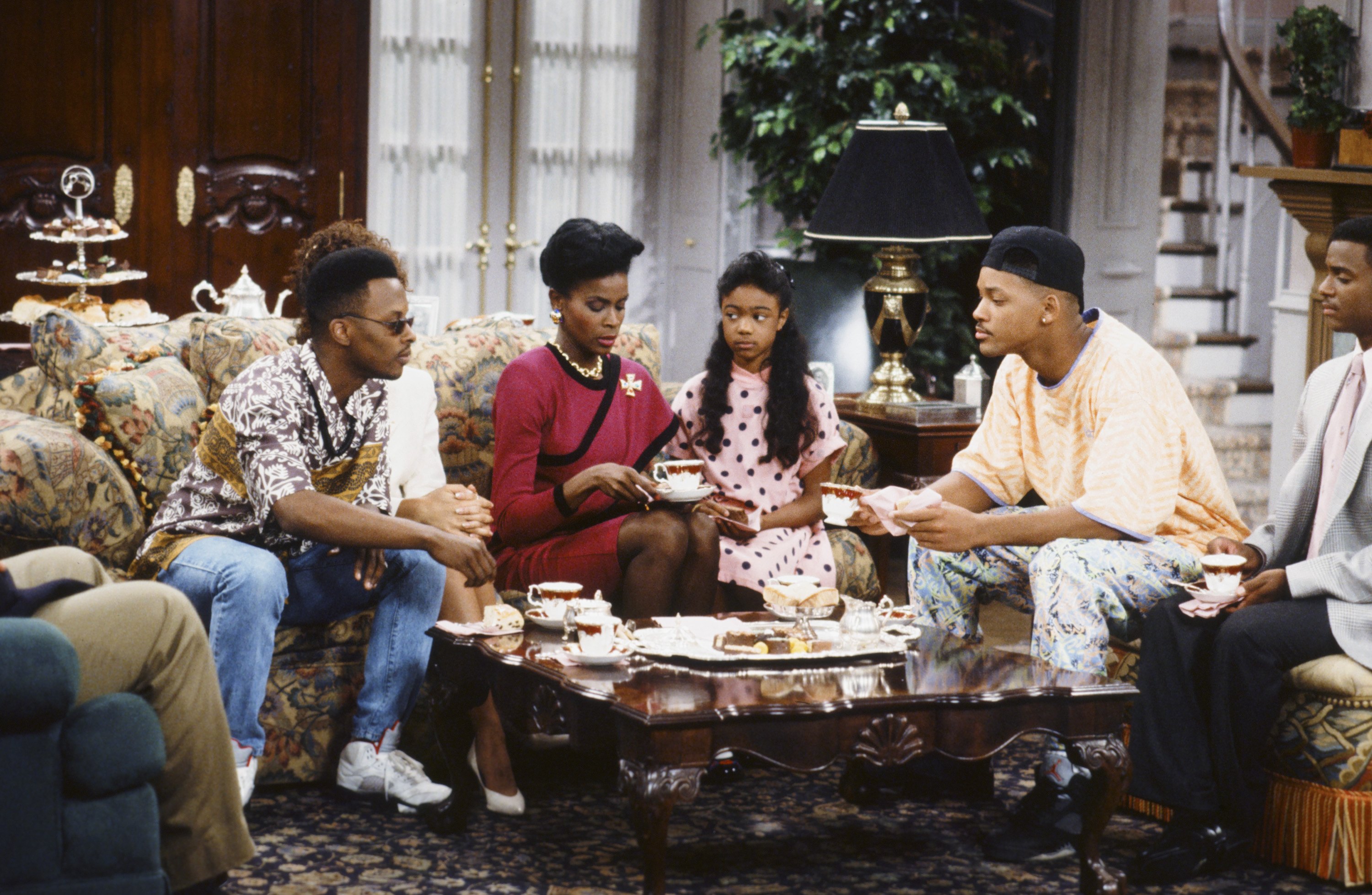 Still of Will Smith, Tatyana Ali, Alfonso Ribeiro, Ashley Bank, Janet Hubert and Jeffrey A. Townes in The Fresh Prince of Bel-Air (1990)