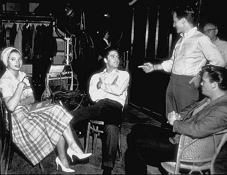 Elvis Presley, Juliet Prowse, and Pat Boone on the set of 