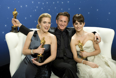 Oscar® winners Kate Winslet (left), Sean Penn, and Penelope Cruz backstage during the live ABC Telecast of the 81st Annual Academy Awards® from the Kodak Theatre, in Hollywood, CA Sunday, February 22, 2009.