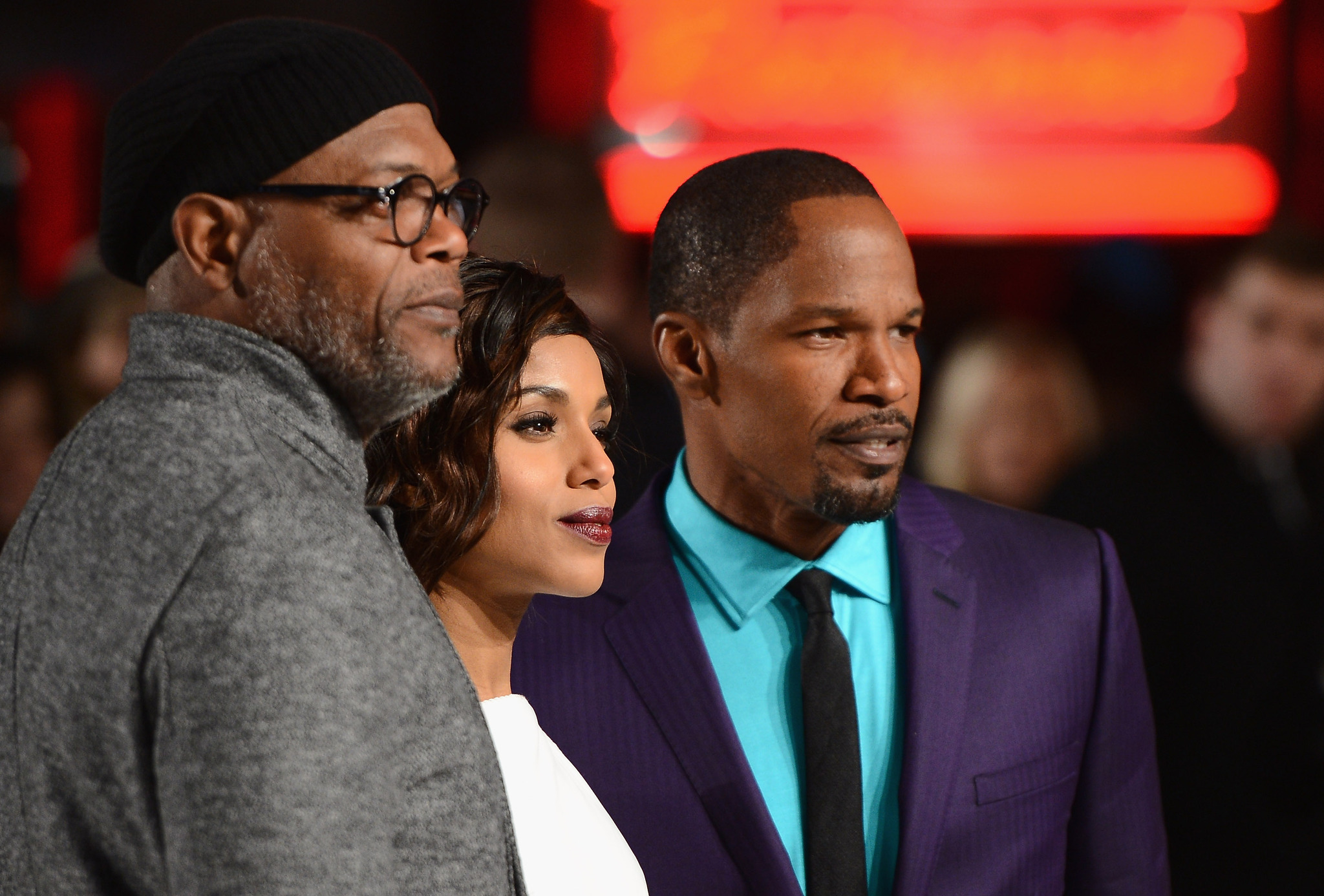 Samuel L. Jackson, Jamie Foxx and Kerry Washington at event of Istrukes Dzango (2012)