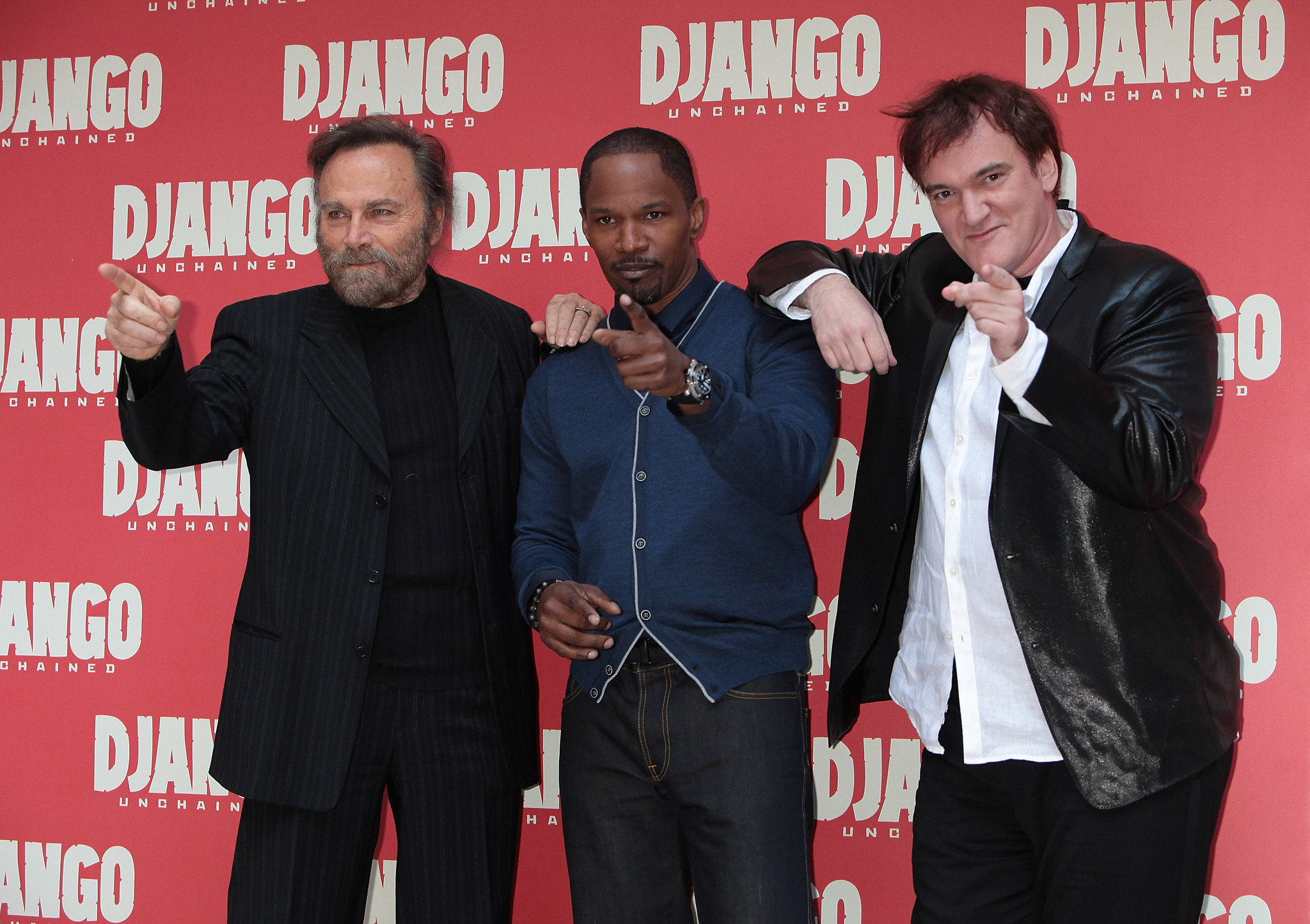 Quentin Tarantino, Jamie Foxx and Franco Nero at event of Istrukes Dzango (2012)