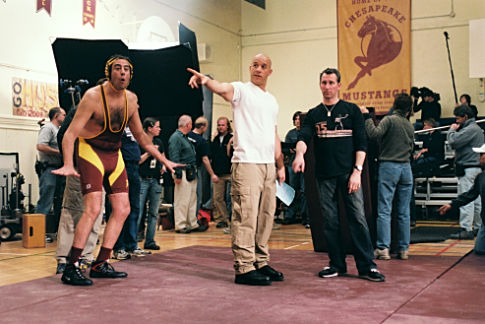 Brad Garrett (left), Vin Diesel (center), Adam Shankman (right).