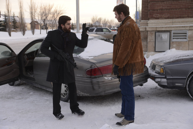 Still of Adam Goldberg and Russell Harvard in Fargo (2014)