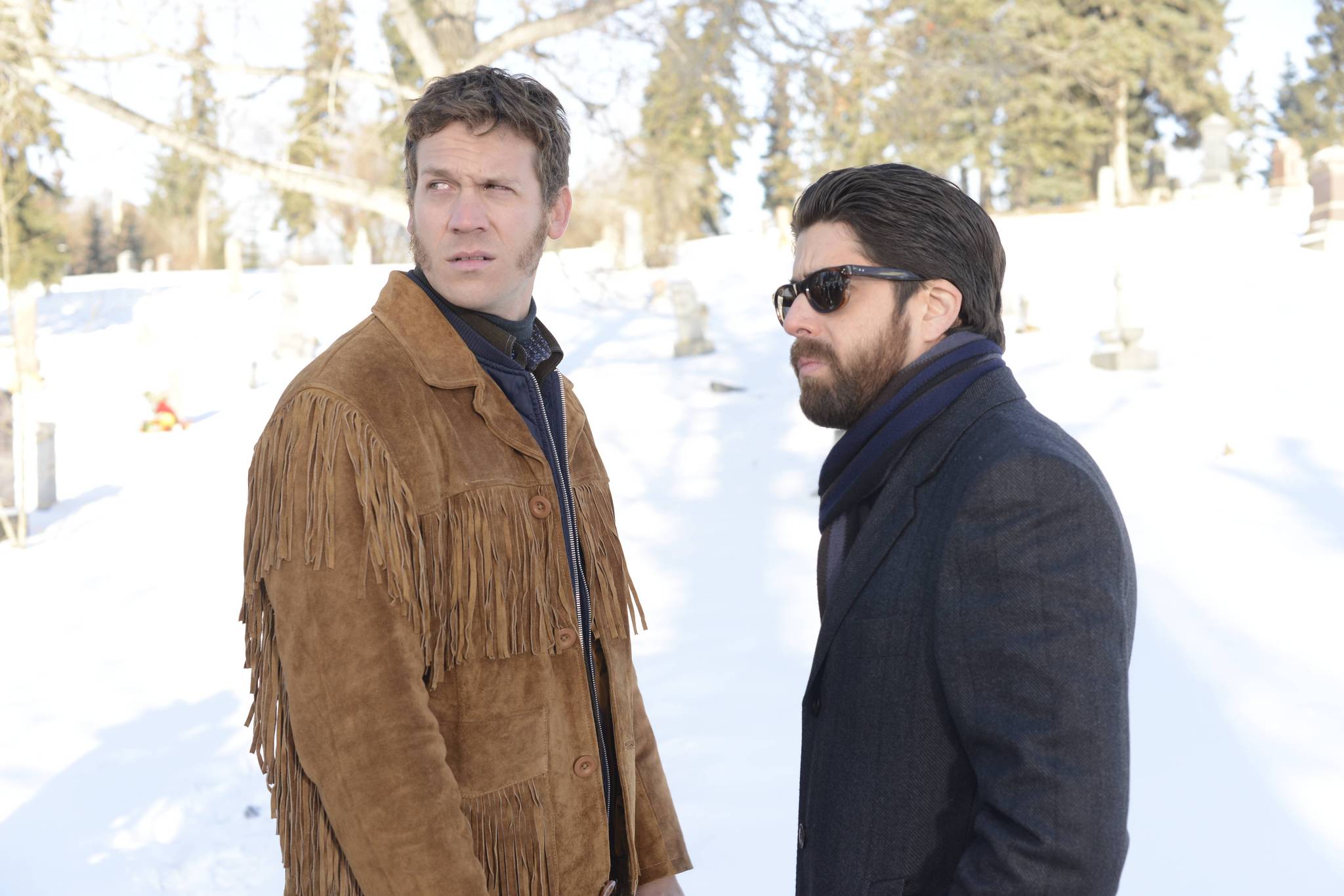 Still of Adam Goldberg and Russell Harvard in Fargo (2014)