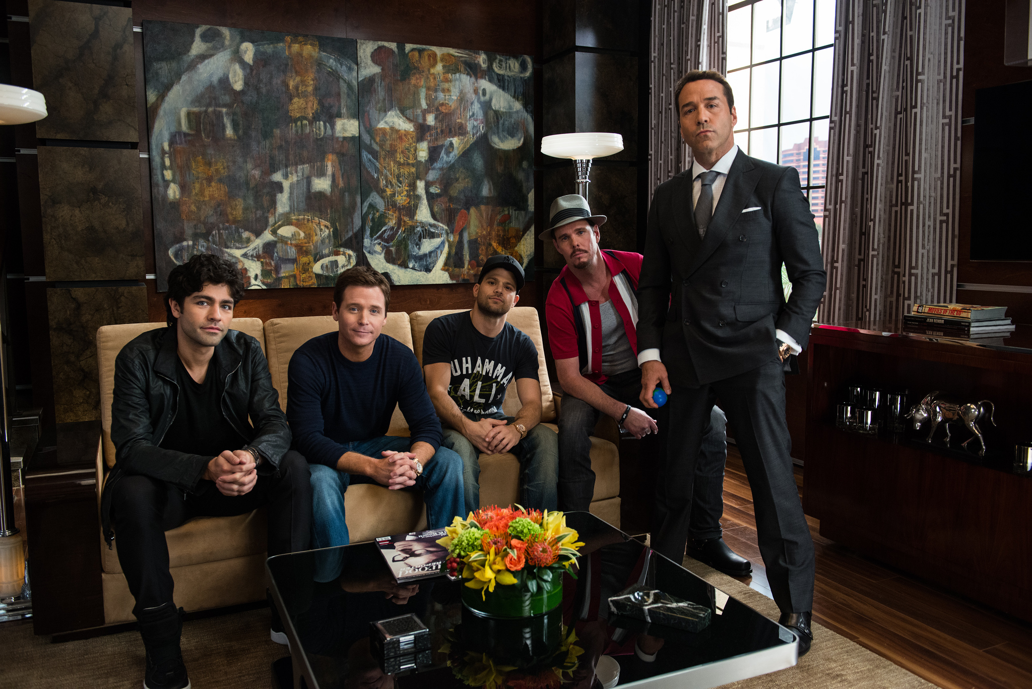 Still of Kevin Dillon, Adrian Grenier, Jeremy Piven, Kevin Connolly and Jaime Ferrar in Entourage (2015)