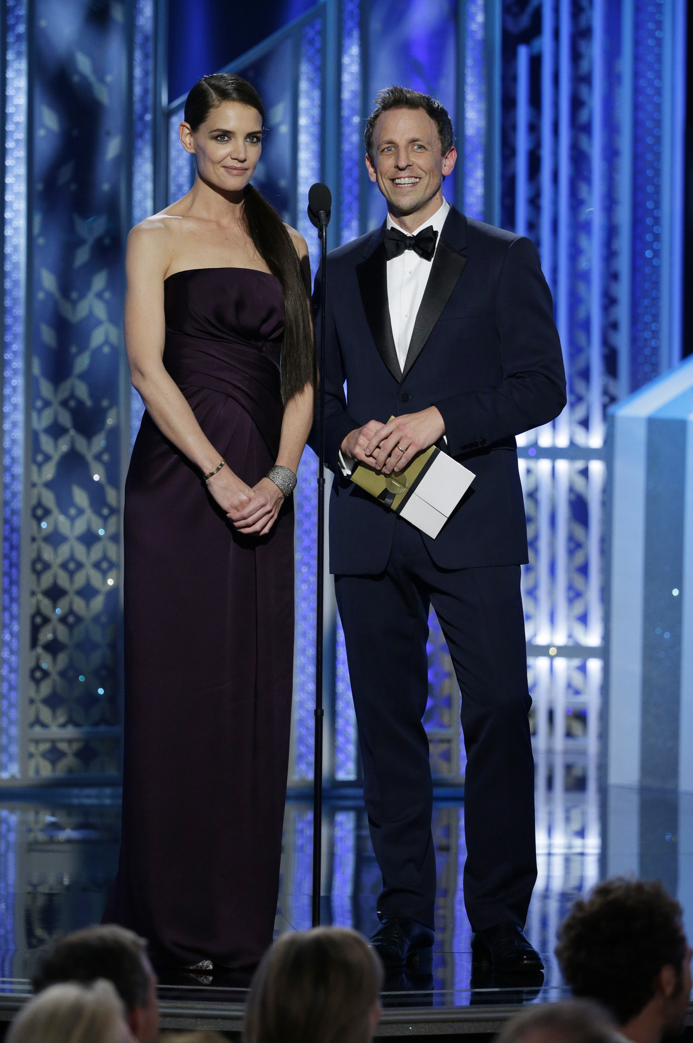 Katie Holmes and Seth Meyers at event of 72nd Golden Globe Awards (2015)