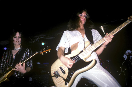 The Runaways (Joan Jett, Jackie Fox) performing at CBGB in New York City on August 2, 1976