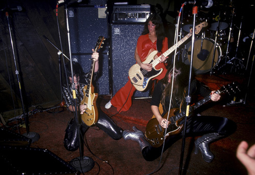 The Runaways (Joan Jett, Jackie Fox, Lita Ford) performing at CBGB in New York City on August 2, 1976