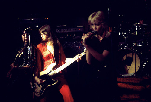 The Runaways (Joan Jett, Jackie Fox, Cherie Currie) performing at CBGB in New York City on August 2, 1976
