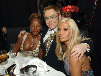 Mary J. Blige, Elton John and Donatella Versace