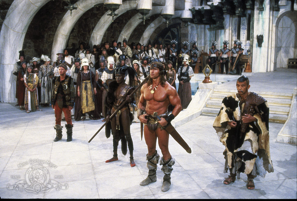 Still of Arnold Schwarzenegger, Grace Jones, Mako and Tracey Walter in Conan the Destroyer (1984)