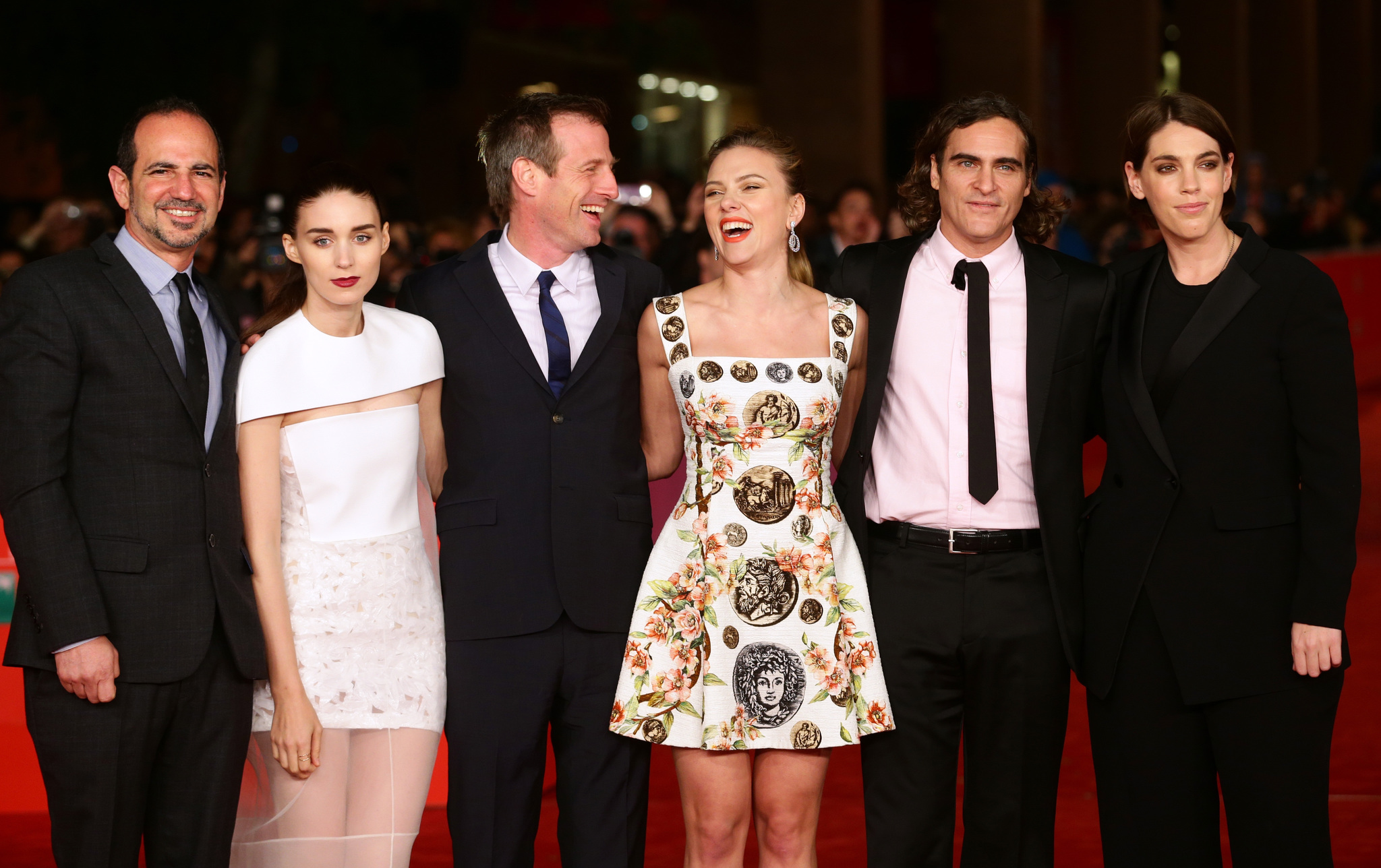 Joaquin Phoenix, Spike Jonze, Scarlett Johansson, Vincent Landay, Rooney Mara and Megan Ellison at event of Ji (2013)