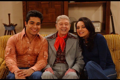 THAT '70s SHOW: Jackie (Mila Kunis, R) and Fez (Wilmer Valderrama, L) move in together and get a new landlord (guest star Don Knotts, C) in the THAT '70s SHOW episode 