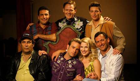 Alan Cohen, Scott Michael Campbell, Lane Garrison, Rick Bieber, Ali Larter, Waylon Payne and Ray Scherr on the set of Crazy.