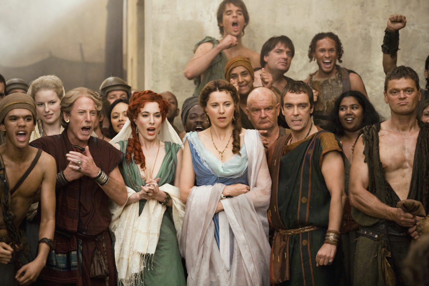 Still of John Hannah, Lucy Lawless and Jaime Murray in Spartacus: Gods of the Arena (2011)