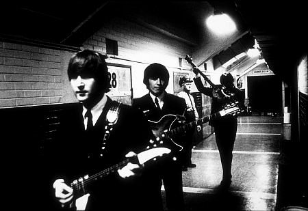 The Beatles (John Lennon, George Harrison, Paul McCartney) backstage, 1964