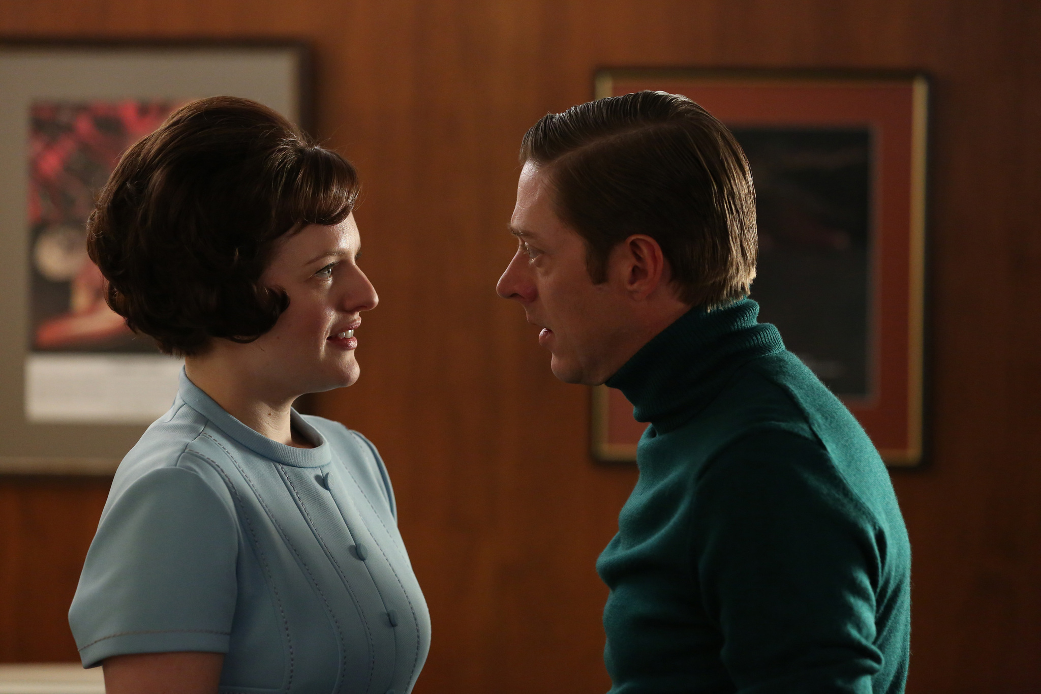 Still of Elisabeth Moss and Kevin Rahm in MAD MEN. Reklamos vilkai (2007)