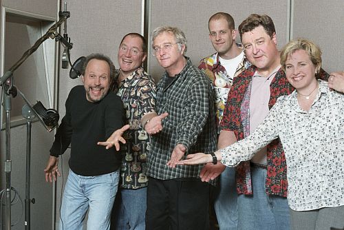 Billy Crystal, John Goodman, John Lasseter, Randy Newman, Darla K. Anderson and Pete Docter in Monstru biuras (2001)