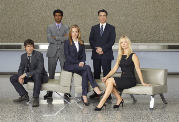 Still of Peter Gallagher, Piper Perabo, Christopher Gorham, Kari Matchett and Sendhil Ramamurthy in Covert Affairs (2010)