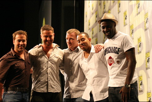 Jeremy Piven, Guy Ritchie, Gerard Butler, Idris Elba and Ludacris at event of RocknRolla (2008)