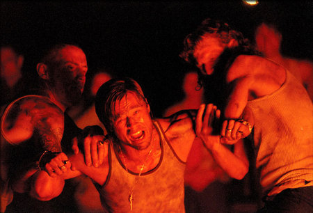 Tom Delmar Stunt Coordinator & Action Director. Jason Flemyng (Darren) holds back Brad Pitt (Mickey O'Neil) in Guy Ritchie's 'Snatch'.jpg