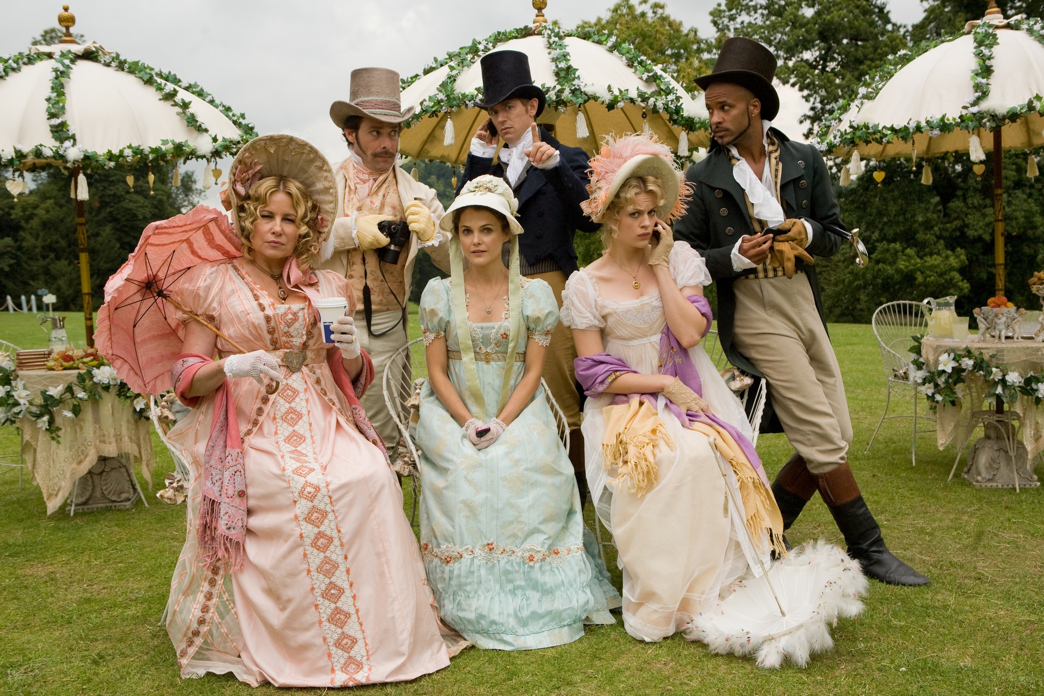 Still of Keri Russell, James Callis, Jennifer Coolidge, JJ Feild, Ricky Whittle and Georgia King in Austenland (2013)