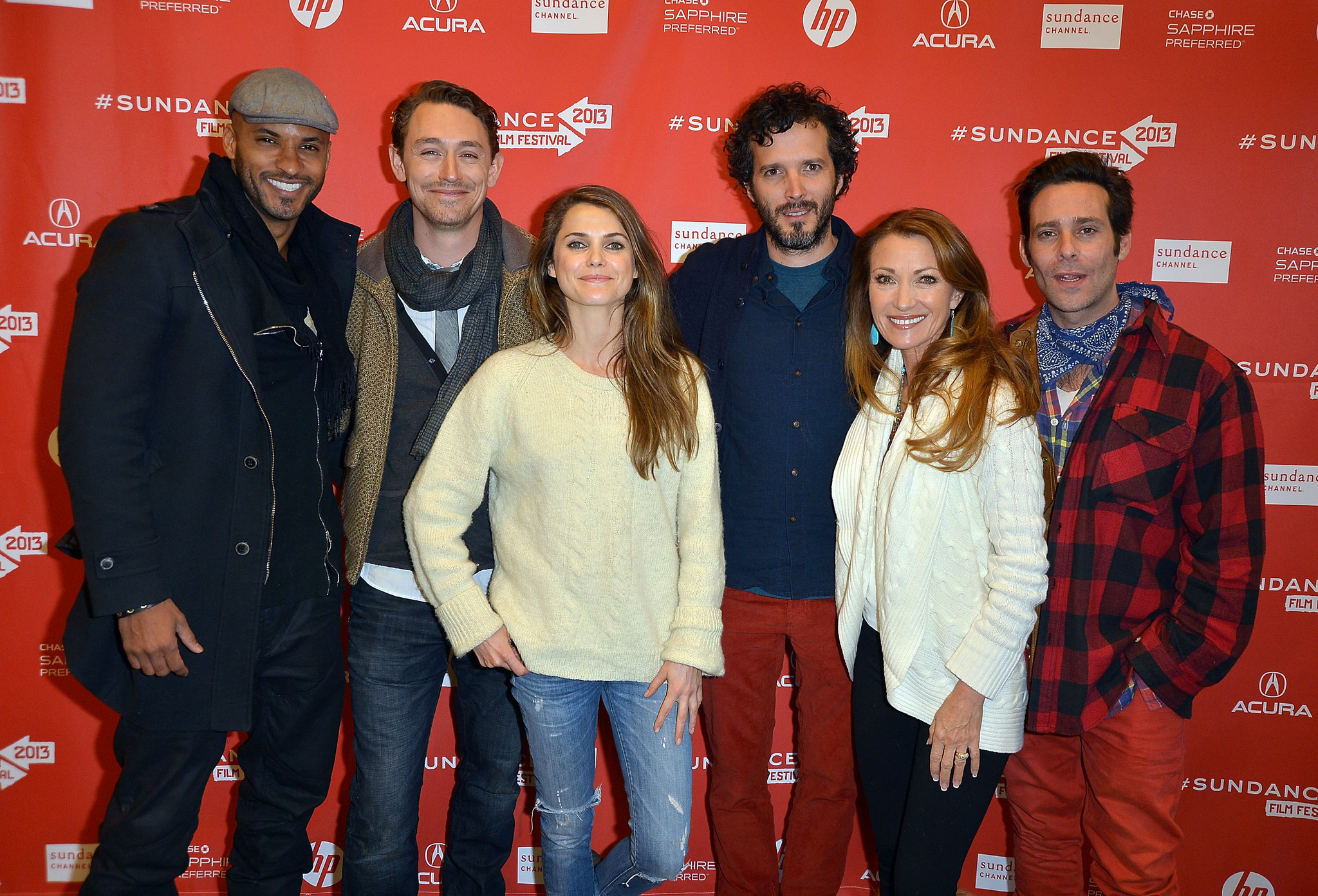 Keri Russell, Jane Seymour, James Callis, JJ Feild, Ricky Whittle and Jerusha Hess at event of Austenland (2013)