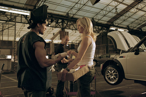 (Left to right) Franky G as Wrench, Jason Statham as Handsome Rob and Charlize Theron as Stella.