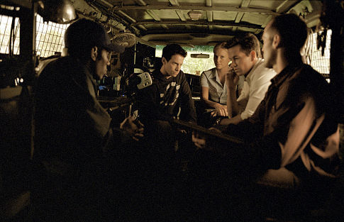 (Left to right) Mos Def as Left Ear, Seth Green as Lyle, Charlize Theron as Stella, Mark Wahlberg as Charlie Croker and Jason Statham as Handsome Rob.