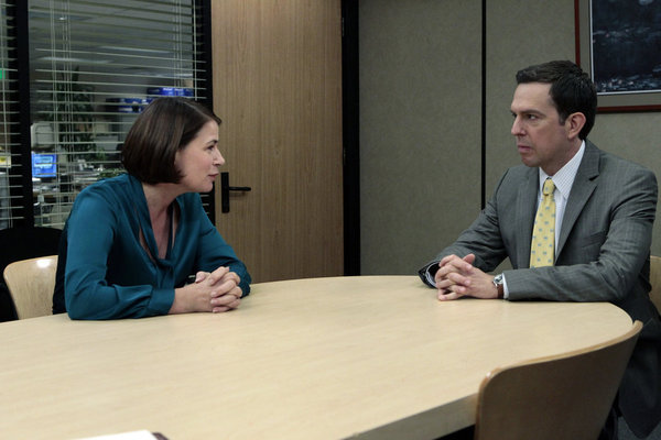 Still of Maura Tierney and Ed Helms in The Office (2005)