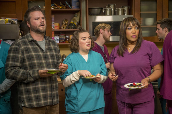 Still of Kym Whitley, Tyler Labine and Betsy Sodaro in Animal Practice (2012)