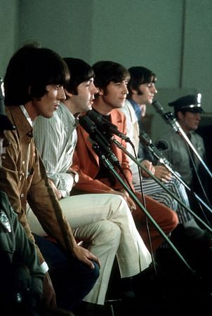 The Beatles (George Harrison, Paul McCartney, John Lennon, & Ringo Starr, Capitol Record spress conference. c. 1965