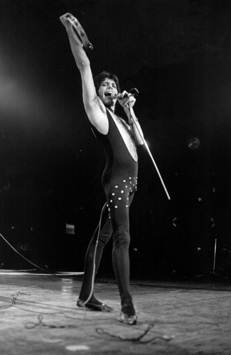 Queen's Freddie Mercury performing