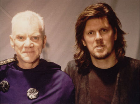 Malcolm McDowell and Tony Kenny on the set of 