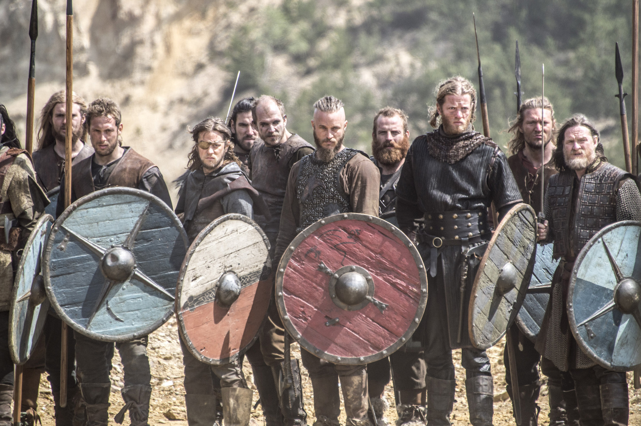 Still of Donal Logue, Gustaf Skarsgård and Travis Fimmel in Vikings (2013)