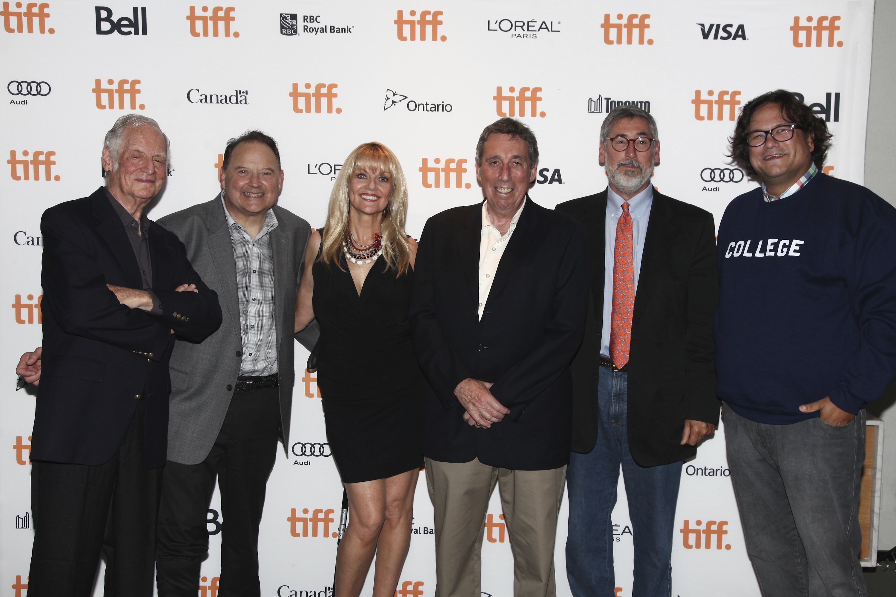 July 2013, Toronto Film Festival / Comedy retrospective - Animal House 35 yr anniv. L to R: Matty Simmons, Stephen Furst, Martha Smith, Ivan Reitman, John Landis, and Jesse Wente of TIFF