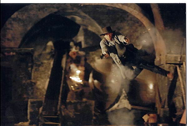 Marc Cass performing an Air Ram Stunt in doubling Emilio Estevez in Gene Quintano's action western film 'Dollar For The Dead'.