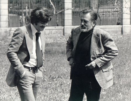 Ilya Salkind and Edward Dmytryk on the set of BLUEBEARD (1972)