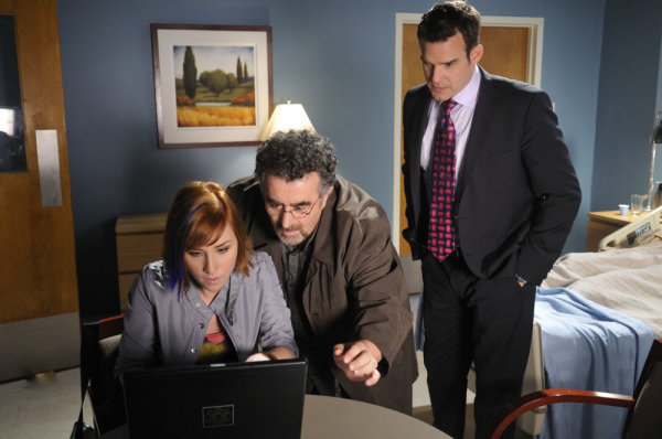 Still of Saul Rubinek, Eddie McClintock and Allison Scagliotti in Warehouse 13 (2009)