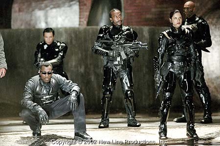 (left to right) Wesley Snipes, Donnie Yen, Danny John Jules, Leonor Varela, and Daz Crawford star in New Line Cinema's action thriller, BLADE II.