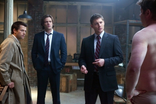 Still of Jensen Ackles, Misha Collins, Lex Medlin and Jared Padalecki in Supernatural (2005)